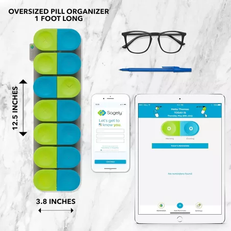 Organisateur Pilules Hebdo Sagely Smart XL avec Rappel App