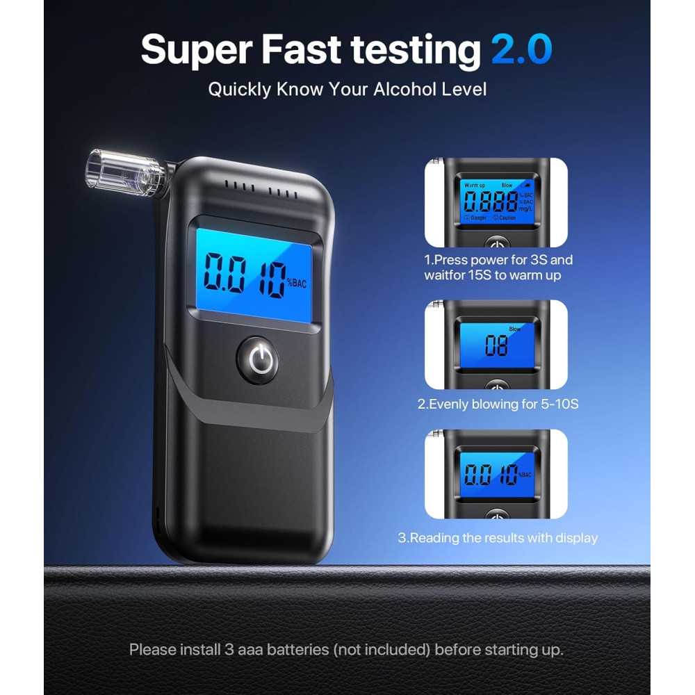 Portable Breathalyzer with 10 Mouthpieces | Personal Alcohol Tester for Home Use
