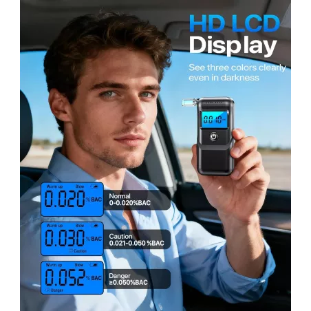 Éthylotest Portable Personnel avec 10 Embouts - Testeur d'Alcool à Usage Domestique