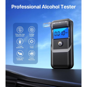 Portable Breathalyzer with 10 Mouthpieces | Personal Alcohol Tester for Home Use
