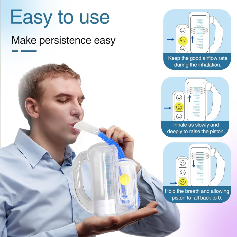 Incentive Spirometer for Deep Breathing - Adult & Kids Lung Trainer 5000ml