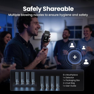 Professional Portable Breathalyzer with 8 Reusable Mouthpieces for Home Use