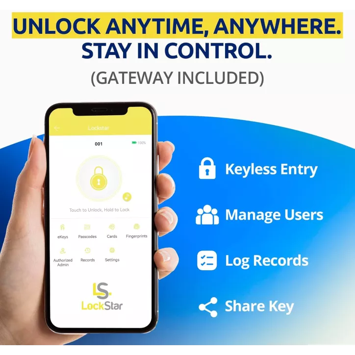 LOCKSTAR® Serrure Intelligente sans Clé • App, Empreinte, Code, Carte, Clé, Compatible Maison Connectée