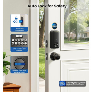 Veise Matte Black Fingerprint Door Lock with Keyless Entry & Knobs