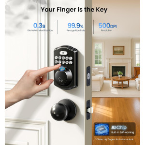 Veise Matte Black Fingerprint Door Lock with Keyless Entry & Knobs