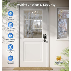 Veise Matte Black Fingerprint Door Lock with Keyless Entry & Knobs