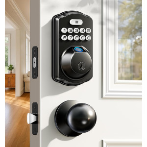 Veise Matte Black Fingerprint Door Lock with Keyless Entry & Knobs
