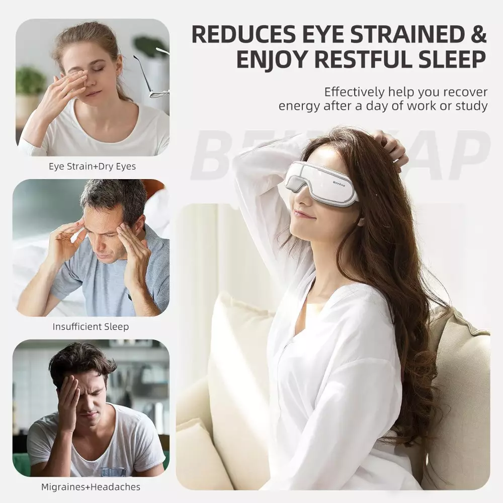 Eye Massager with Heat, Music & Compression – Relief for Eye Strain & Migraine