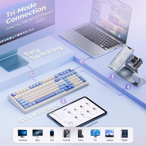 AULA 99 Key Tri-Mode Creamy Purple RGB Mechanical Gaming Keyboard