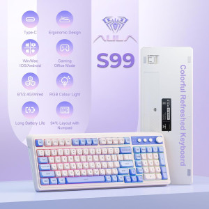 AULA 99 Key Tri-Mode Creamy Purple RGB Mechanical Gaming Keyboard