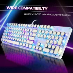 Clavier Mécanique Rétro RGB 104 Touches Blue Switch Blanc