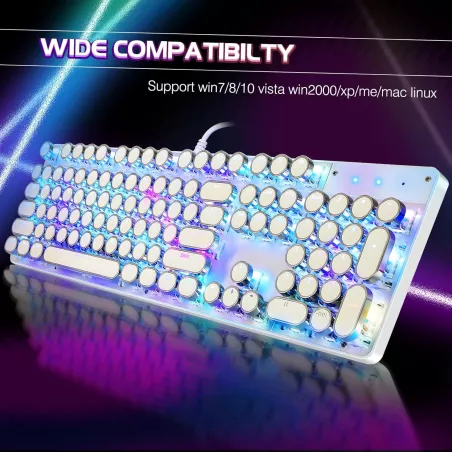 Clavier Mécanique Rétro RGB 104 Touches Blue Switch Blanc