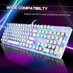 Retro Typewriter Style Mechanical RGB Keyboard White 104 Keys Wired
