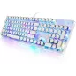 Clavier Mécanique Gaming Rétro Style Machine à Écrire RGB 104 Touches Blue Switch Blanc