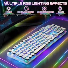 Clavier Mécanique Rétro RGB 104 Touches Blue Switch Blanc