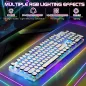 Clavier Mécanique Gaming Rétro Style Machine à Écrire RGB 104 Touches Blue Switch Blanc
