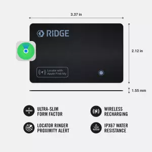 Carte Tracker Ridge Wallet compatible Apple Find My, IP68
