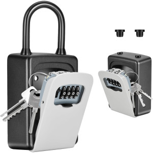 Portable Wall-Mounted Key Lock Box, Weatherproof, 5-Key Capacity, Gray