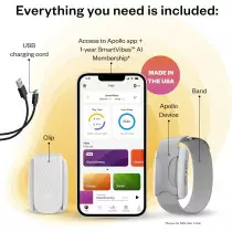 Apollo Neuro Wearable + 12-Month AI SmartVibes | Sleep Aid & Stress Relief