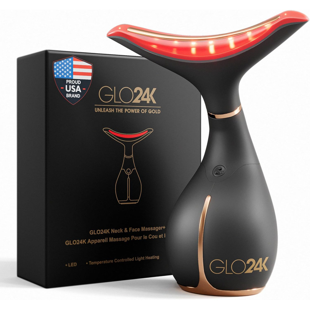 GLO24K Red Light Face & Neck Massager – 3-in-1 LED Vibration Tool