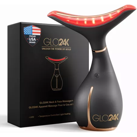 GLO24K Appareil Beauté Visage & Cou 3-en-1 LED & Vibration