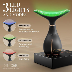 GLO24K Red Light Face & Neck Massager – 3-in-1 LED Vibration Tool