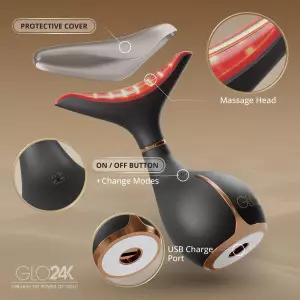 GLO24K Red Light Face & Neck Massager – 3-in-1 LED Vibration Tool