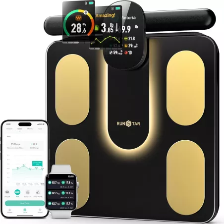 RunStar Balance Intelligente Éligible FSA&HSA, 28 Mesures Corporelles, Écran TFT Couleur, 8 Électrodes