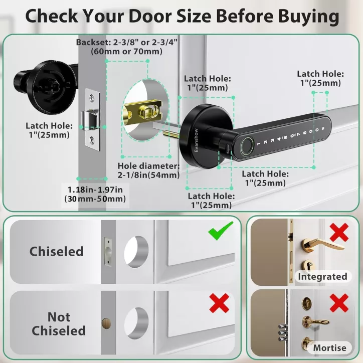 Serrure à empreinte digitale avec clavier, entrée sans clé pour porte de chambre, bureau, hôtel, appartement