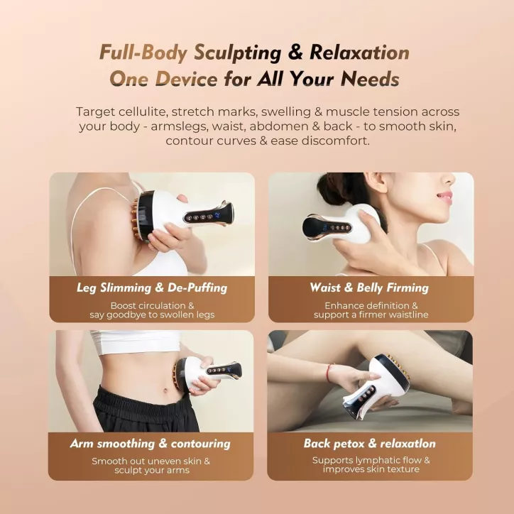 Appareil de Massage Drainage Lymphatique 35 Vitesses 3-en-1 Anti-Cellulite avec Microcourant, Chaleur, Vibration (Blanc)