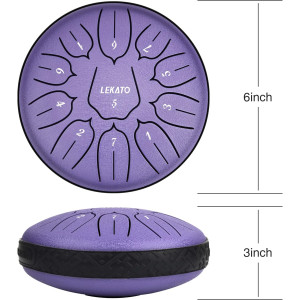 LEKATO 6 Steel Tongue Drum 11 Notes D Major - Meditation & Yoga Gift