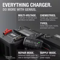 NOCO GENIUS10 Chargeur Intelligent 10A 6V/12V pour Batteries Plomb & Lithium avec Protection et Maintenance