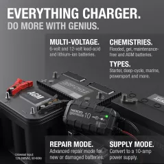 NOCO GENIUS10 Chargeur Intelligent 10A 6V/12V pour Batteries Plomb & Lithium avec Protection et Maintenance