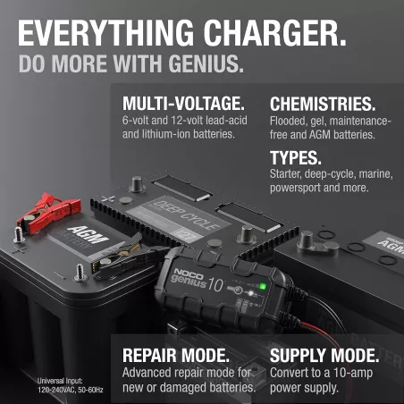 NOCO GENIUS10 Chargeur Intelligent 10A 6V/12V pour Batteries Plomb & Lithium avec Protection et Maintenance