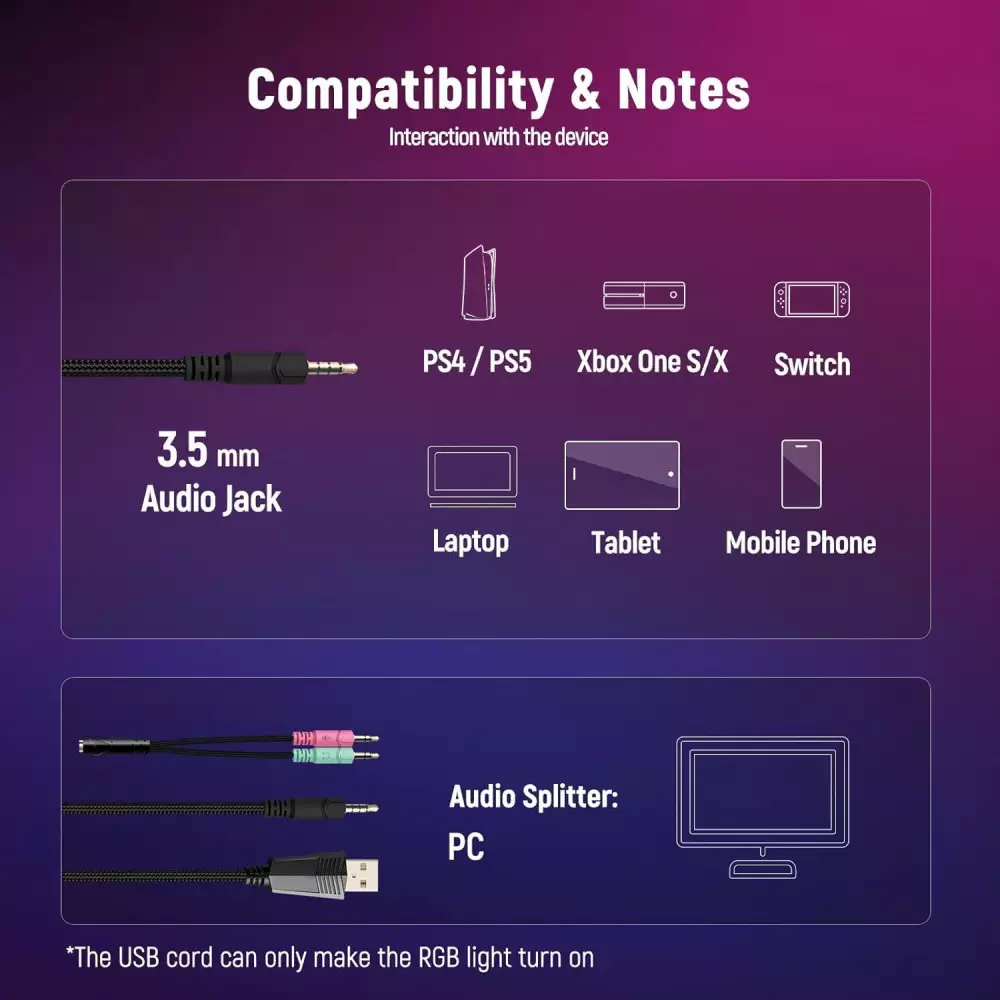 Ozeino 7.1 Surround Sound Gaming Headset with Noise Canceling Mic – White