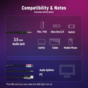 Ozeino 7.1 Surround Sound Gaming Headset with Noise Canceling Mic – White