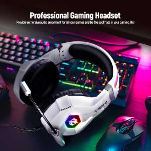 Casque Gaming Ozeino Blanc 7.1 Surround, Micro Antibruit, LED, Compatible PC, PS4/5, Xbox, Switch, Mobile
