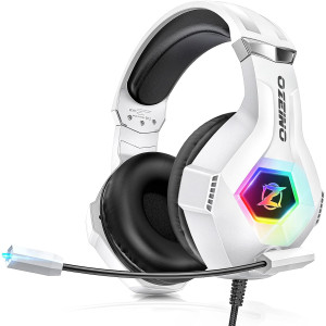 Ozeino 7.1 Surround Sound Gaming Headset with Noise Canceling Mic – White