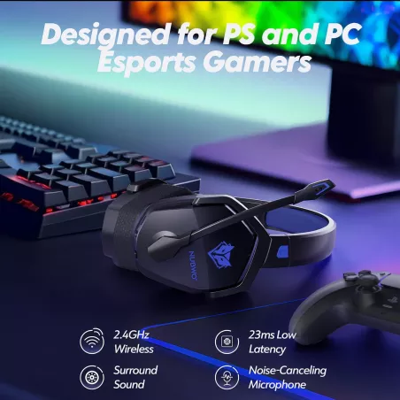 Casque Gaming Sans Fil NUBWO 100H Batterie, Micro, PS5/PC