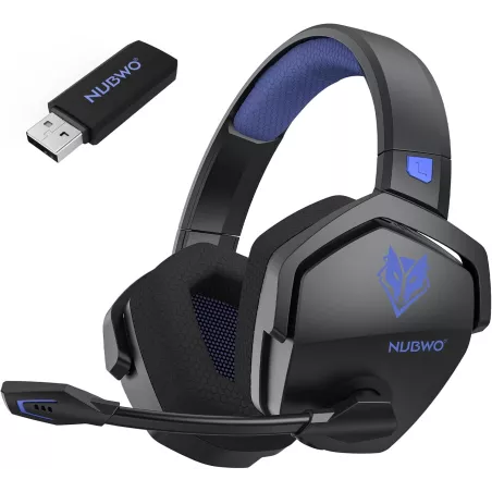 Casque Gaming Sans Fil NUBWO Bluetooth, 100h Batterie, Micro, Compatible PS5/PS4/PC - Bleu