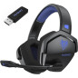 NUBWO Wireless Gaming Headset with Mic for PS5/PS4/PC, 100H Battery, 23ms Sync, Triple Mode - Blue