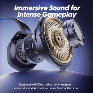 NUBWO Wireless Gaming Headset Blue - 100H Battery, Zero Interference