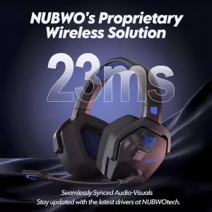 NUBWO Wireless Gaming Headset Blue - 100H Battery, Zero Interference
