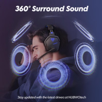 NUBWO Wireless Gaming Headset Blue - 100H Battery, Zero Interference