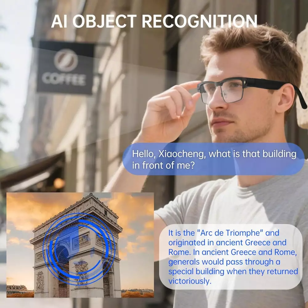 Smart Bluetooth Glasses with HD Camera, AI Voice, ANC Mic & UV Protection