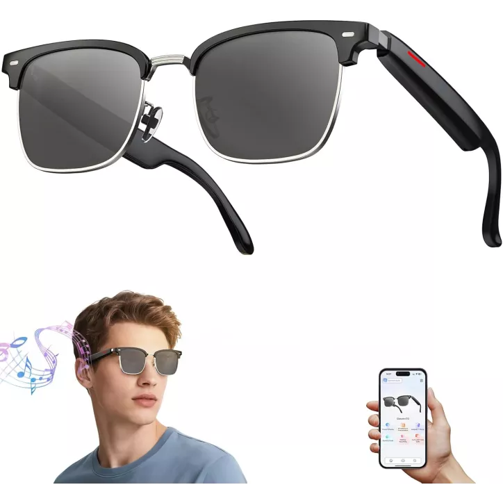 Lunettes de Soleil Intelligentes AI, Traduction 110+ Langues, Bluetooth, UV400, Commande Vocale, Noir