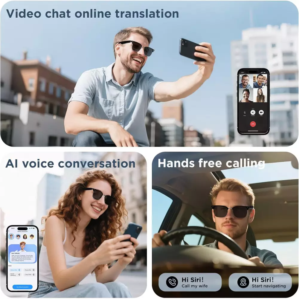 AI Smart Sunglasses with Translation, Bluetooth, Voice Control & UV400