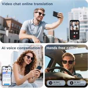 AI Smart Sunglasses with Translation, UV400, Bluetooth Speaker, Voice Control & Hands-Free Calling – Black