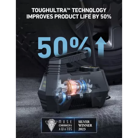 AstroAI Compresseur d'Air Portable 12V avec Manomètre Numérique et Lampe LED pour Voiture, Vélo, Ballons