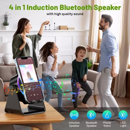 Enceinte Sans Fil Induction avec Support Téléphone Bluetooth RGB